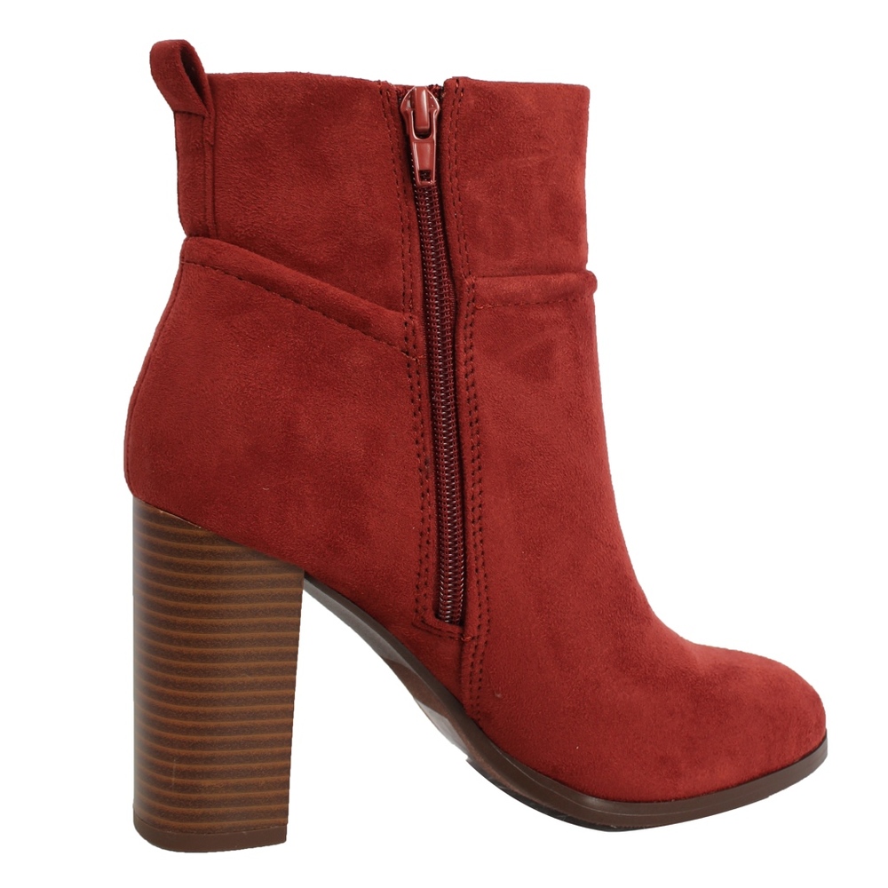 Rust Faux Suede Stitching Pull On Block Ankle - Picture 3 of 8